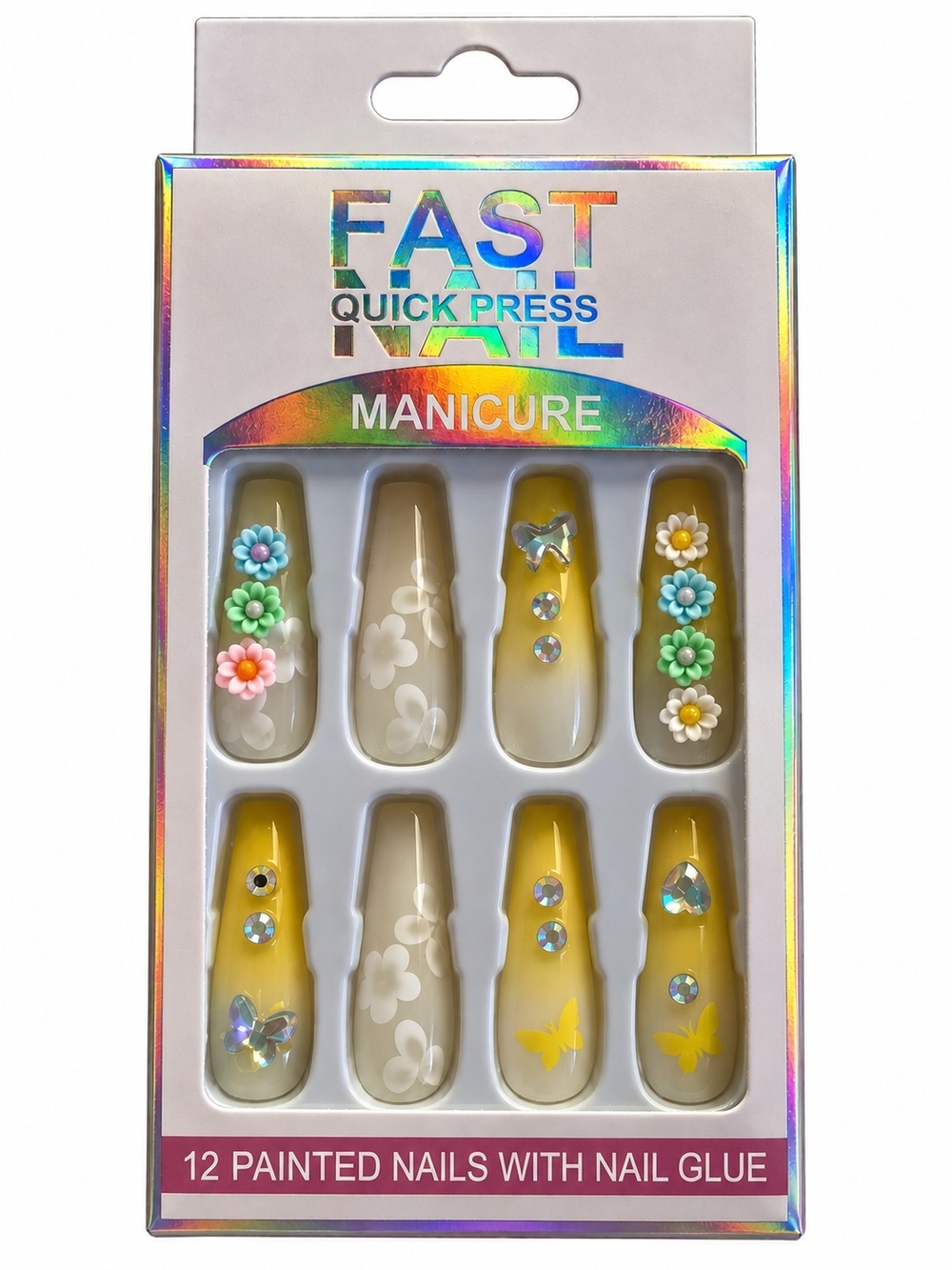 Manicure - Yellow Decorative Press-On Nails (12 Pack)